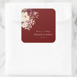 Elegante Bourgondische witte bloemen Vierkante Sticker