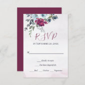 Elegante Bourgondische Witte en Blauwe Rozen Bruil RSVP Kaartje (Voorkant / Achterkant)