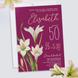 Elegante Bourgondische witte lelie bloemen illustr Kaart