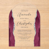 Elegante Bourgondische zilveren agaat script boog  Acryl Uitnodigingen (Voorkant)
