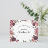 Elegante Bourgondische zomer bloemenbruidsmeisje Uitnodiging Briefkaart (Staand voorkant)