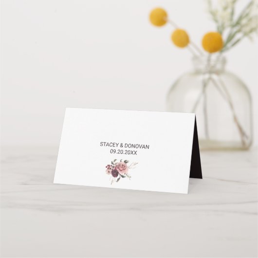 Elegante Bourgondische zomer bloemenbruiloft plaat Plaatskaartje (Achterkant)