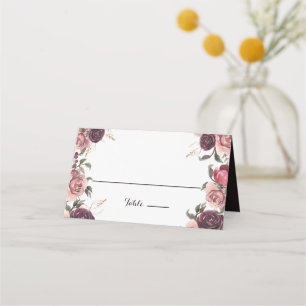 Elegante Bourgondische zomer bloemenbruiloft plaat Plaatskaartje