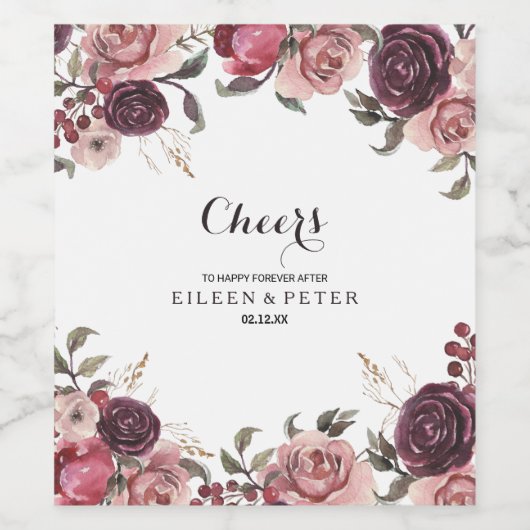 Elegante Bourgondische zomer bloemenbruiloft wijn  Wijn Etiket (Enkel label)