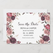 Elegante Bourgondische Zomerbruiloft Save the Date Kaart (Voorkant)