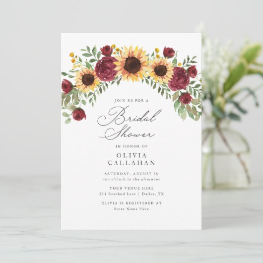 Elegante Bourgondische Zonnebloem Bloemen Vrijgeze Kaart (Staand voorkant)