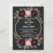 Elegante Bourgondische, zwarte en gouden bloemenbr Kaart (Voorkant)