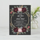 Elegante Bourgondische, zwarte en gouden bloemenbr Kaart (Staand voorkant)