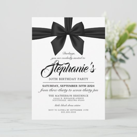 Elegante Bow Black Tiffany Verjaardagsuitnodiging Kaart (Staand voorkant)