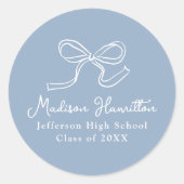 Elegante  Bow Blue Afstuderen Ronde Sticker (Voorkant)