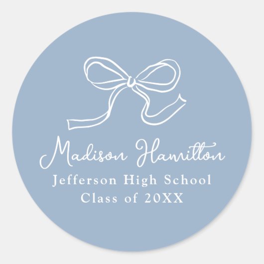 Elegante  Bow Blue Afstuderen Ronde Sticker (Voorkant)