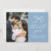 Elegante Bow Blue foto bruiloft Bedankkaart (Voorkant)