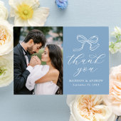 Elegante Bow Blue foto bruiloft Bedankkaart