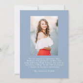 Elegante  Bow Blue Photo Afstuderen Aankondiging (Achterkant)