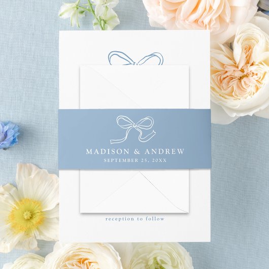 Elegante Bow Blue Wedding Uitnodigingen Wikkel