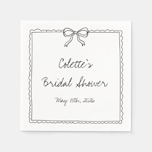 Elegante Bow Border Hand getrokken Chic Vrijgezell Servet (Voorkant)