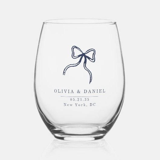Elegante Bow Bruiloft marineblauw gunst Glas (Voorkant)