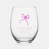 Elegante Bow Bruiloft roze gunst Glas (Voorkant)
