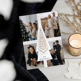 Elegante Bow Cadeau Evergreen Tree Fotocollage Feestdagenkaart