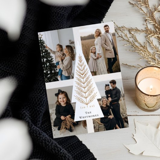 Elegante Bow Cadeau Evergreen Tree Fotocollage Feestdagenkaart