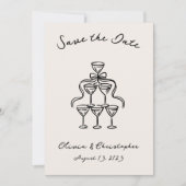 Elegante Bow Champagne Doodle QR Code Save The Date (Voorkant)