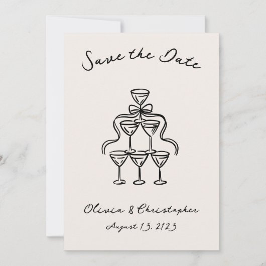 Elegante Bow Champagne Doodle QR Code Save The Date (Voorkant)