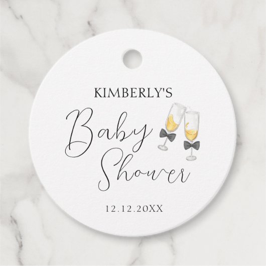 Elegante Bow Champagne Sip & See Baby shower Bedankjes Labels (Voorkant)