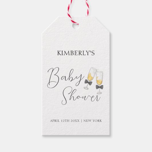 Elegante Bow Champagne Sip & See Baby shower Cadeaulabel (Voorkant)