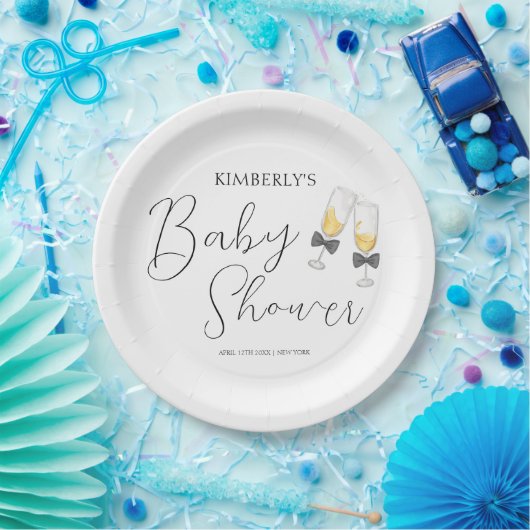 Elegante Bow Champagne Sip & See Baby shower Papieren Bordje (Feest)