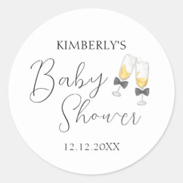 Elegante Bow Champagne Sip & See Baby shower Ronde Sticker