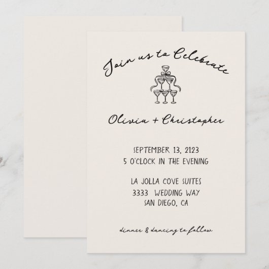  Elegante Bow Champagne Uitnodiging voor het Huwel (Voorkant / Achterkant)