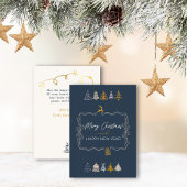 Elegante Bow & Chic Trees Doodle Blue Holiday Kaar Feestdagenkaart