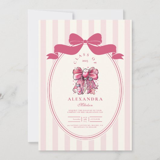 Elegante Bow Coquette Nursing School Afstuderen Kaart (Voorkant)