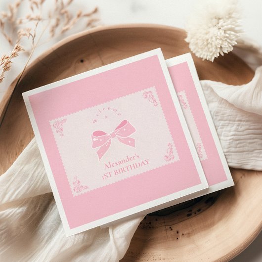 Elegante Bow Floral Fancy ONE Girl 1st Birthday Servet