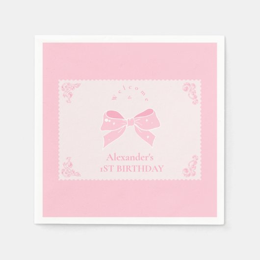 Elegante Bow Floral Fancy ONE Girl 1st Birthday Servet (Voorkant)