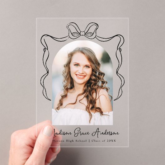 Elegante Bow Foto Acryl Afstuderen Aankondiging (Insitu (Draagbaar))