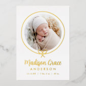 Elegante Bow Gold Folie Geboorteaankondiging Folie Uitnodiging (Voorkant)