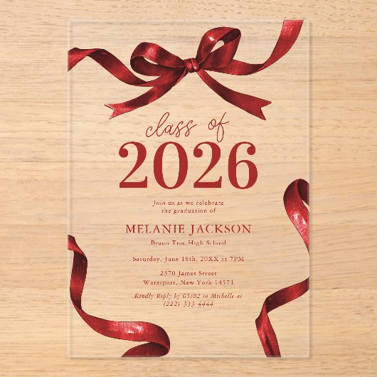 Elegante Bow Graduation Party Acryl Uitnodigingen (Voorkant)
