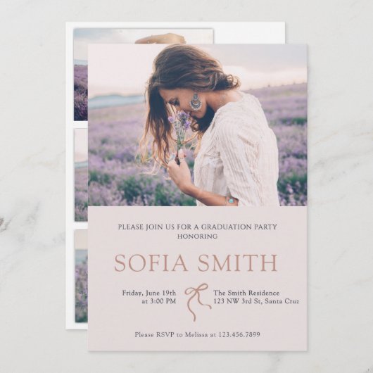 Elegante Bow Graduation Party uitnodiging (Voorkant / Achterkant)