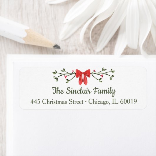 Elegante Bow & Holly gepersonaliseerde kerst terug Etiket (Insitu)