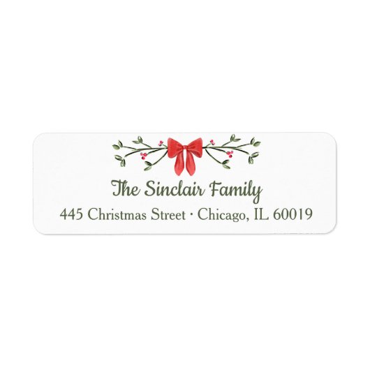 Elegante Bow & Holly gepersonaliseerde kerst terug Etiket (Voorkant)