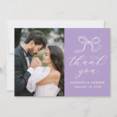 Elegante Bow Lavendel Fotobruiloft Bedankkaart (Voorkant)