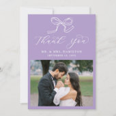 Elegante Bow Lavendel Fotobruiloft Bedankkaart (Voorkant)