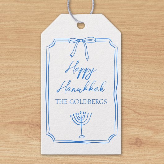 Elegante Bow Menorah Custom Name Happy Chanoeka Cadeaulabel