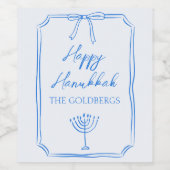 Elegante Bow Menorah Custom Name Happy Chanoeka Wijn Etiket (Enkel label)