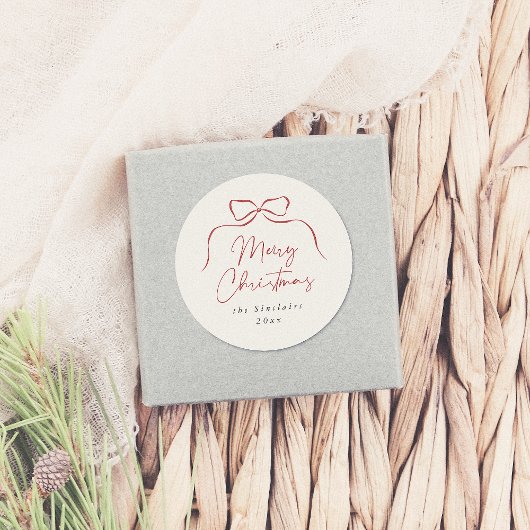 Elegante Bow Merry Christmas familienaam Ronde Sticker