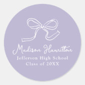 Elegante  Bow Paarse Afstuderen Ronde Sticker (Voorkant)