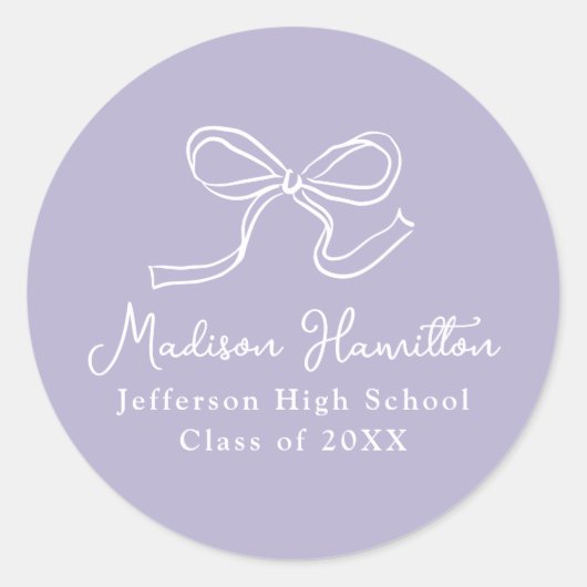 Elegante  Bow Paarse Afstuderen Ronde Sticker (Voorkant)
