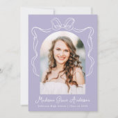 Elegante  Bow Paarse Foto Afstuderen Aankondiging (Voorkant)