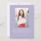 Elegante  Bow Paarse Foto Afstuderen Aankondiging (Achterkant)